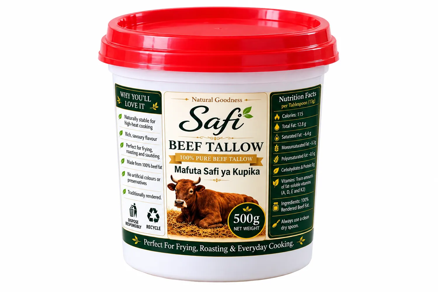 Beef Tallow — 1kg Plastic Jar — Safi Nourish product presentation